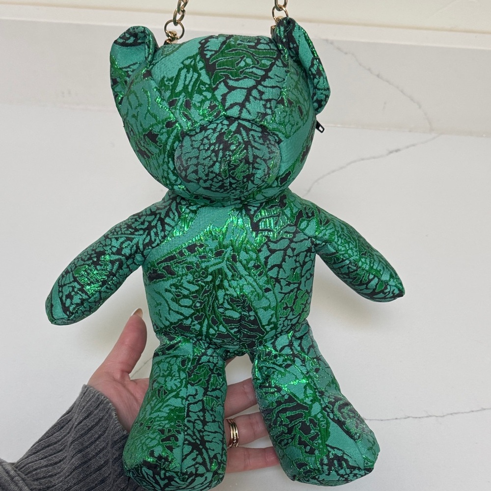 Green Teddy Bear Gold Chain Purse Bag - Picture 3 of 6